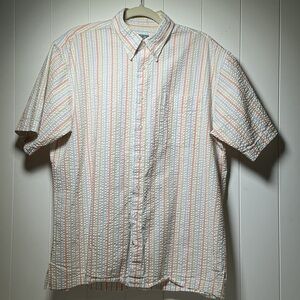 Jos. A. Bank Stays Cool Shirt Men's Large Stripe Seersucker Short Sleeve Cotton